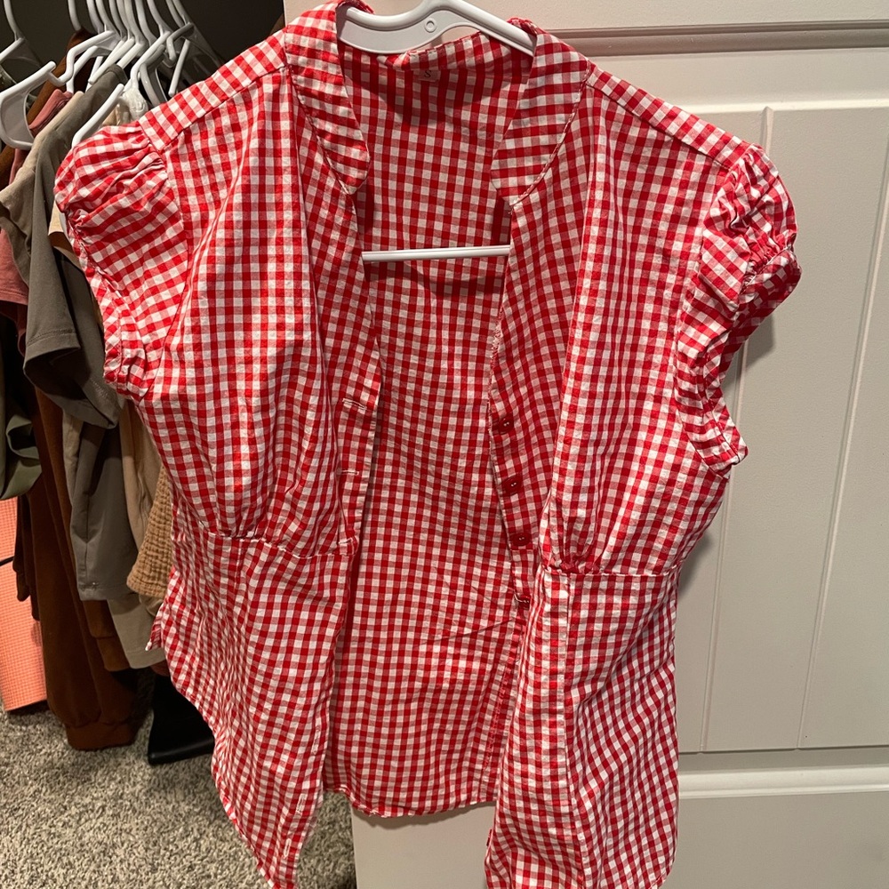 Red Gingham Short Sleeve Blouse